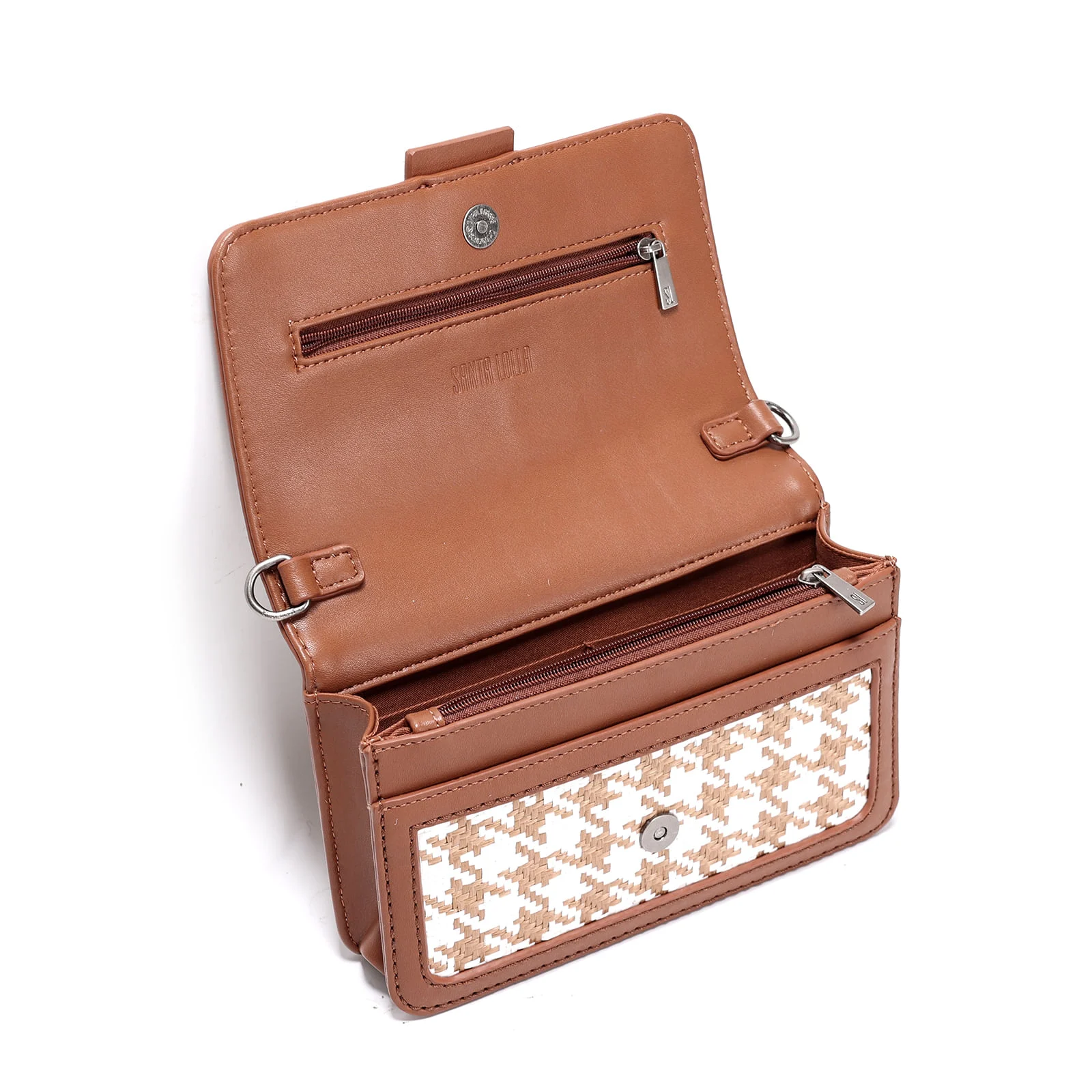 Bolsa Pequena Marrom Tramado Pied Poule Alça De Ombro - vista 3 de 3