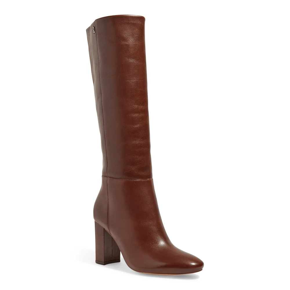 Bota Couro Nobre Cano Longo Salto Grosso Marrom Cocoa - vista 2 de 3