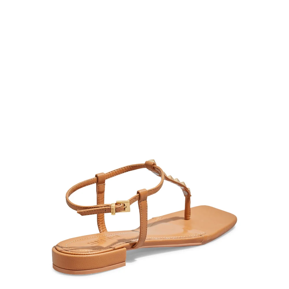Rasteira Napa Soft Tachas Spikes Bege Bico Quadrado - vista 3 de 4