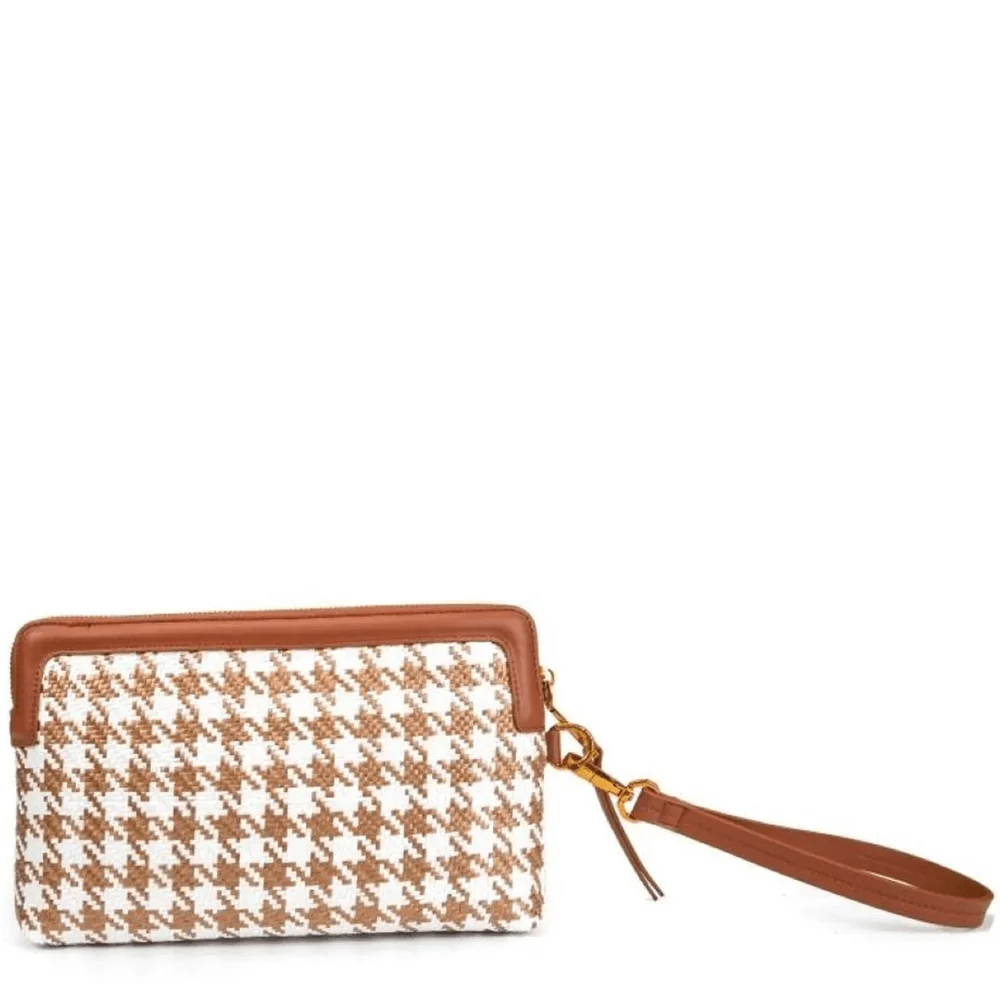 Clutch Palha Marrom E Branco Alça De Mão Removível - vista 3 de 3