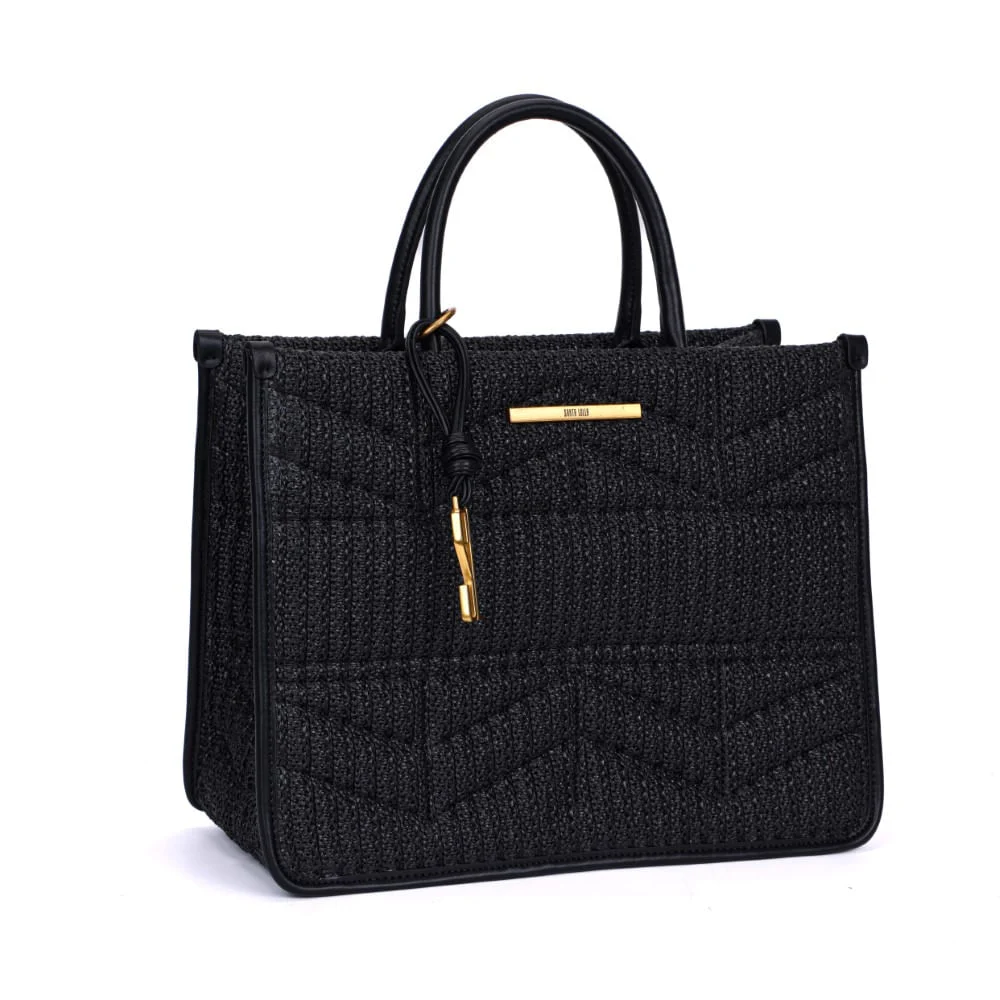 Bolsa Tote Preta Tramada Alça De Mão - vista 2 de 7