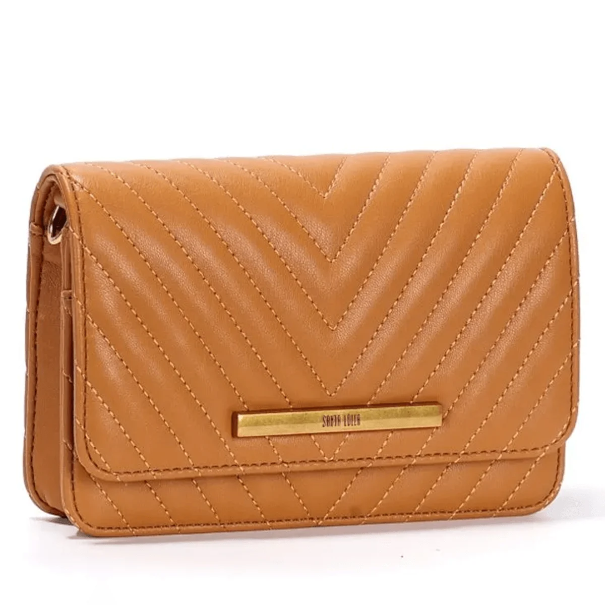 Bolsa Pequena Caramelo Matelassê Alça Corrente Transversal - vista 2 de 3