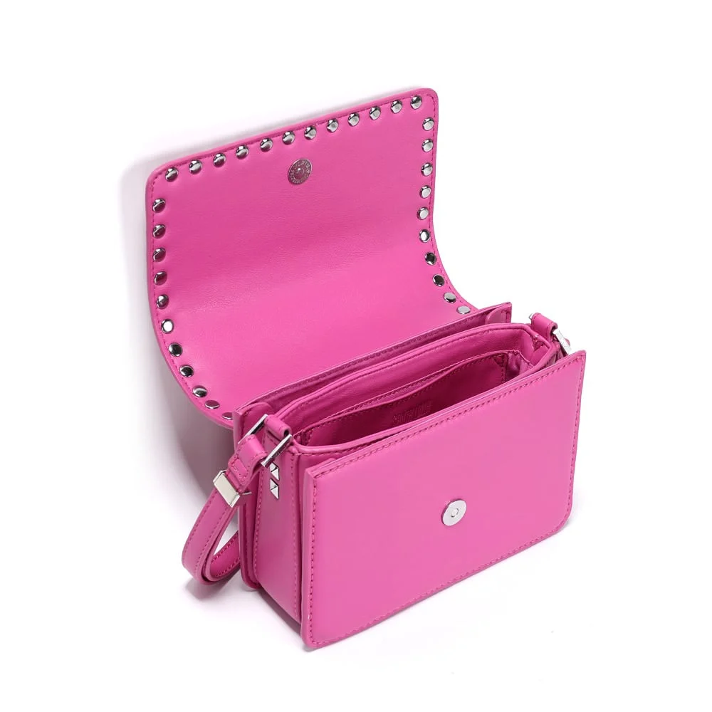 Bolsa Pequena Rosa Pink Tachas Quadrada Alça De Ombro - vista 3 de 4