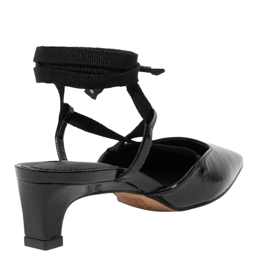 Scarpin Boneca Couro Verniz Preto Amarração - vista 3 de 3