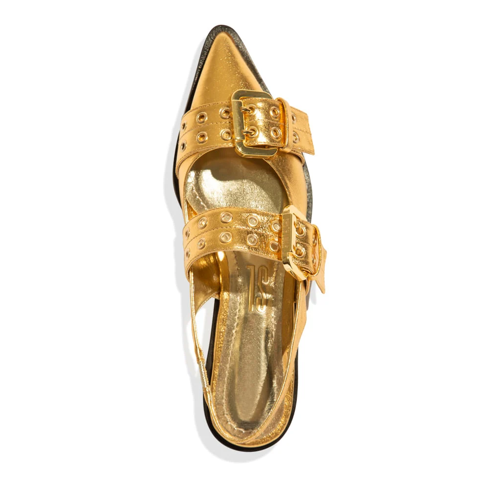 Sapatilha Slingback Fivelas Couro Metalizado Dourado - vista 5 de 5