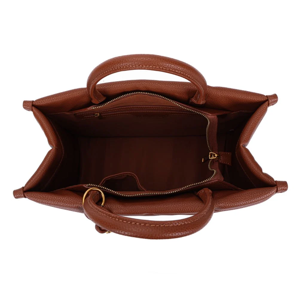Bolsa Tote Marrom Café Estruturada Matelassê Alça De Mão - vista 7 de 7