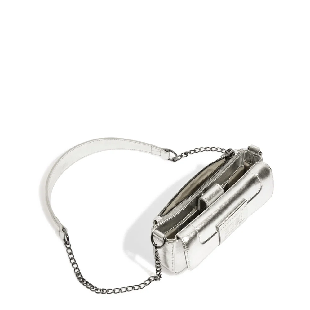 Bolsa Transversal Couro Cristal Prata - vista 3 de 3