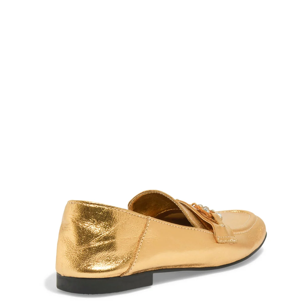 Mocassim Couro Cristal Dourado Bico Redondo - vista 3 de 4