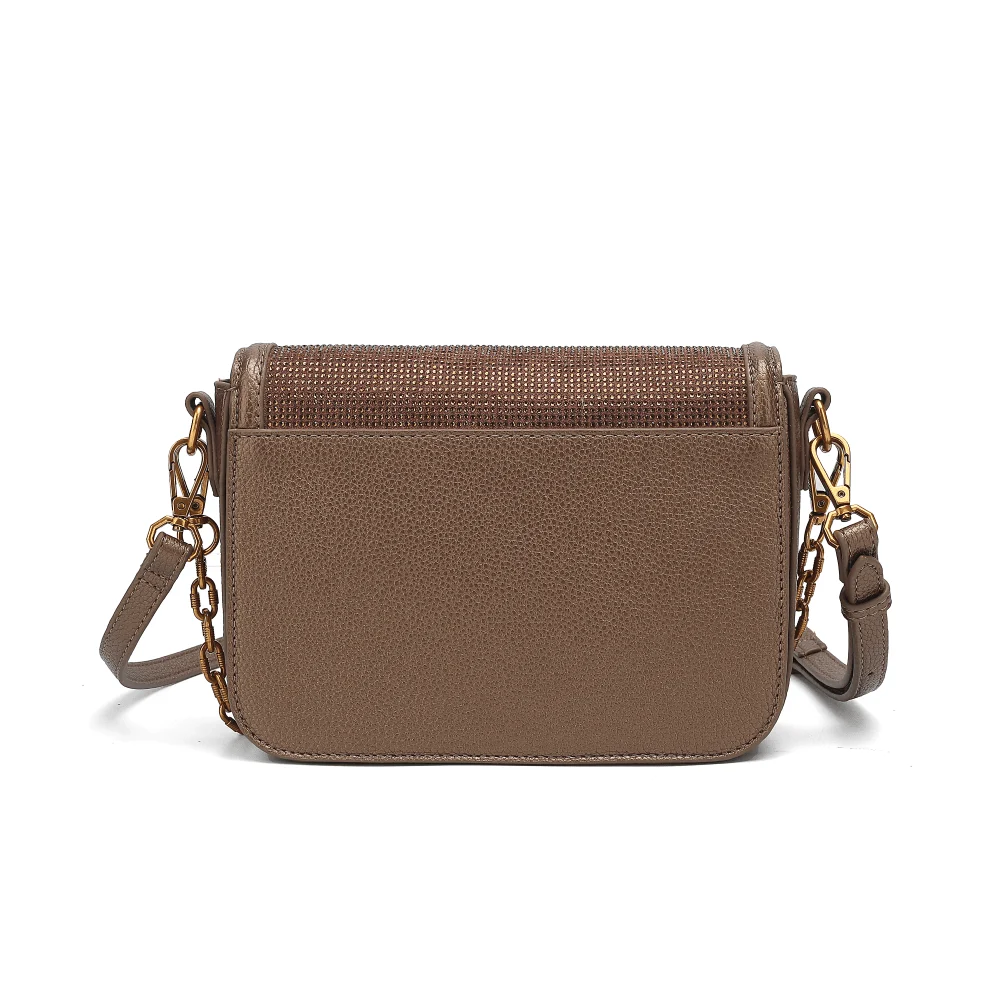 Bolsa Manta Cristal Brilho Marrom Cobre Alça Transversal - vista 4 de 4