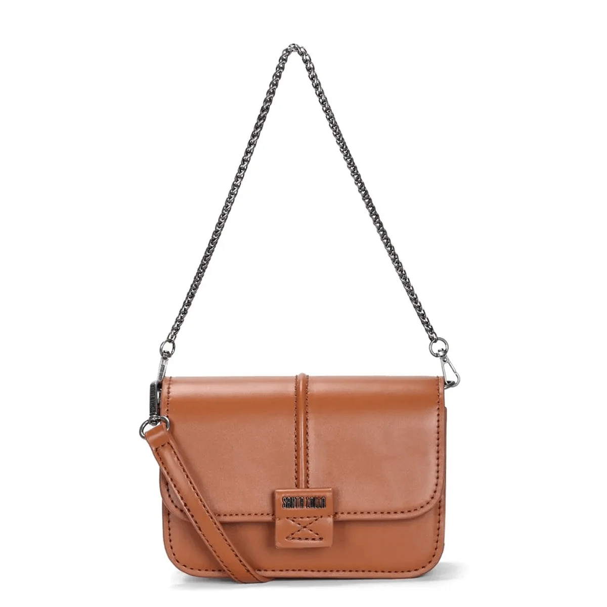 Bolsa Pequena Material Soft Marrom Canela Alça Dupla - vista 4 de 5