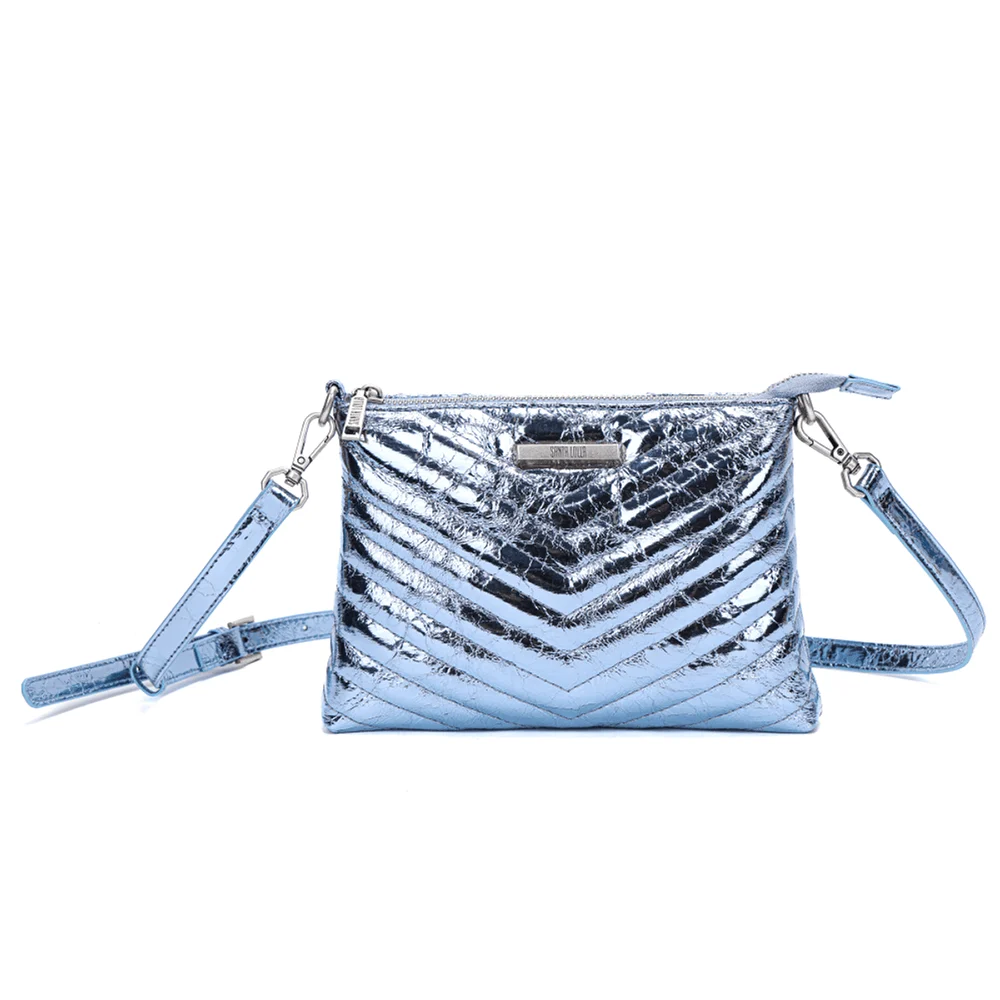 Bolsa Pequena Material Metal Crinkle Azul Alça Transversal - vista 3 de 7