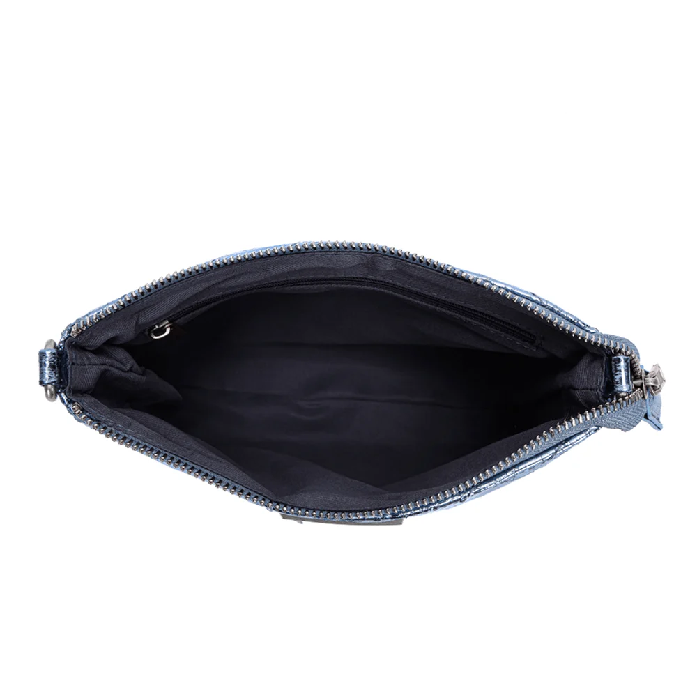 Bolsa Pequena Material Metal Crinkle Azul Alça Transversal - vista 6 de 7