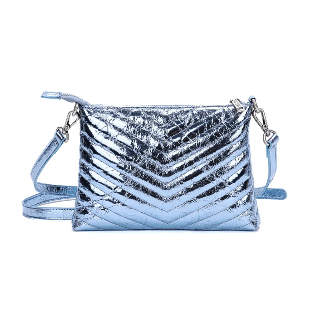 Bolsa Pequena Material Metal Crinkle Azul Alça Transversal - vista 7 de 7