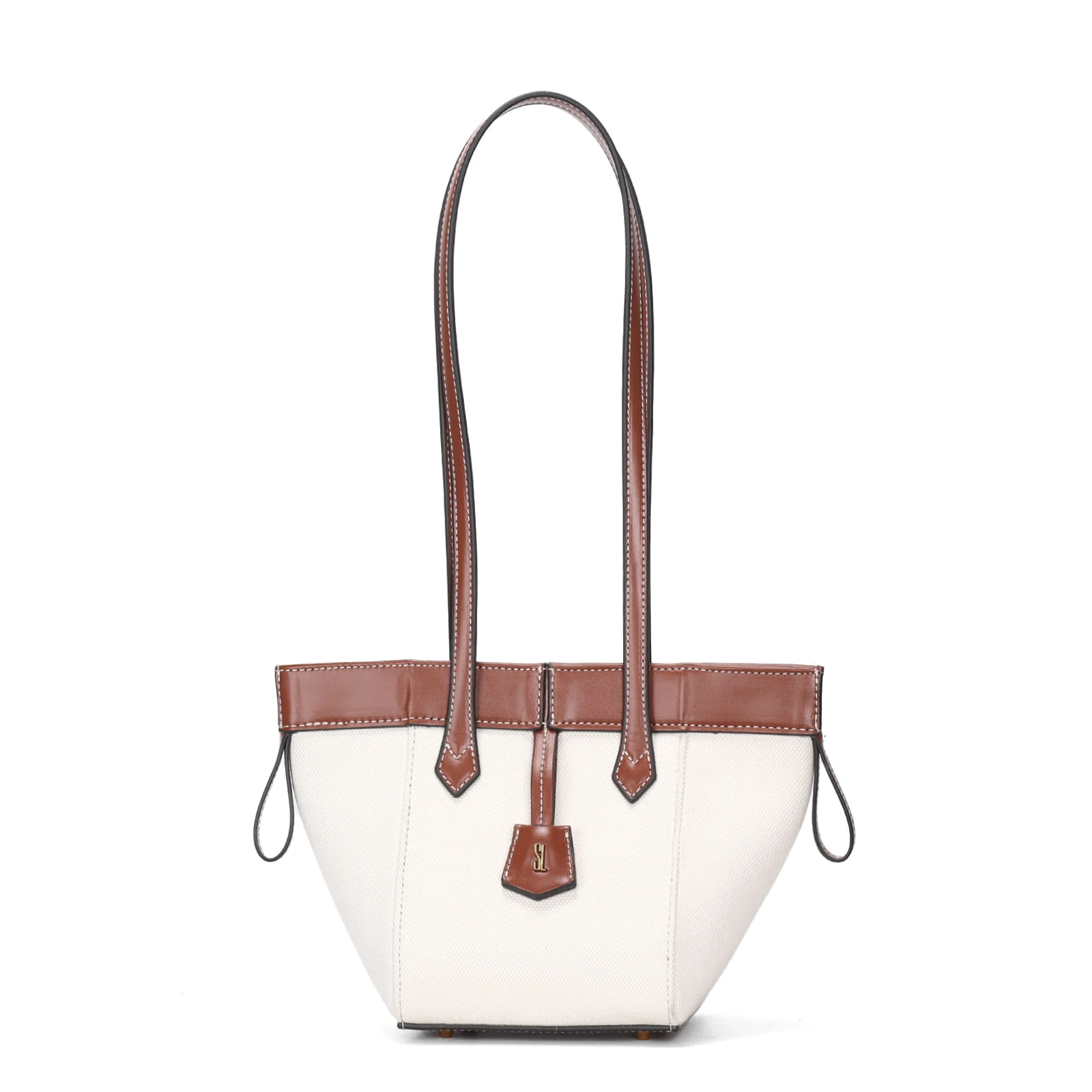 Bolsa Tramado Marrom e  Creme Alça Longa - vista 2 de 3