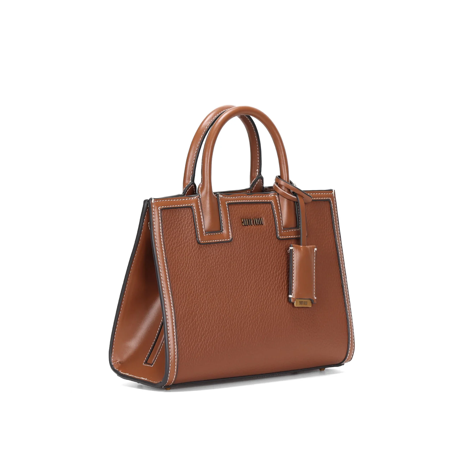 Bolsa Quadrada Marrom Preta Pespontos Transversal - vista 2 de 3