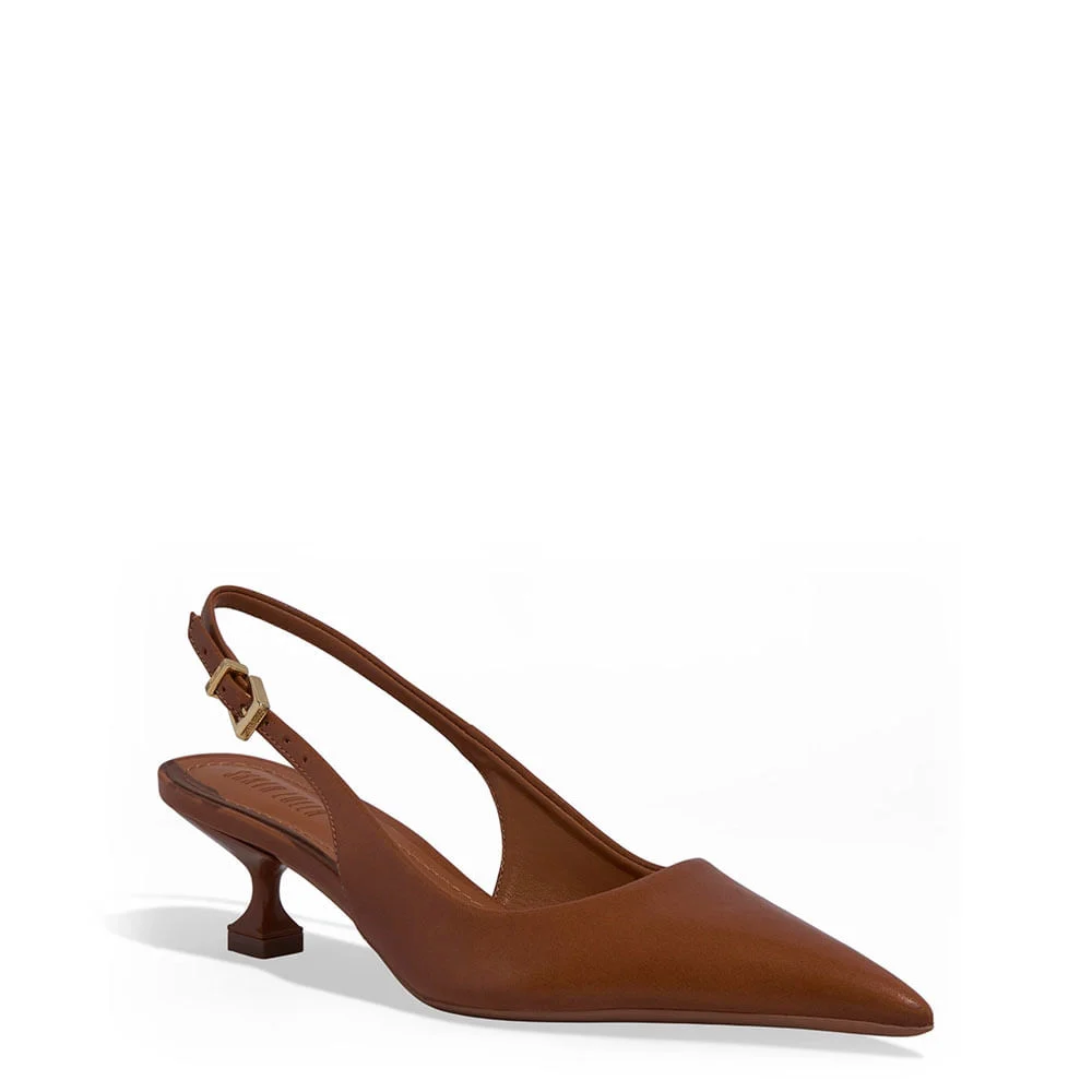 Scarpin Slingback Couro Soft Salto Baixo Taça Caramelo - vista 2 de 3