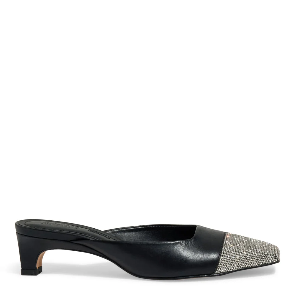 Mule Couro Confort Brilhos Strass Salto Baixo Preto - vista 1 de 3