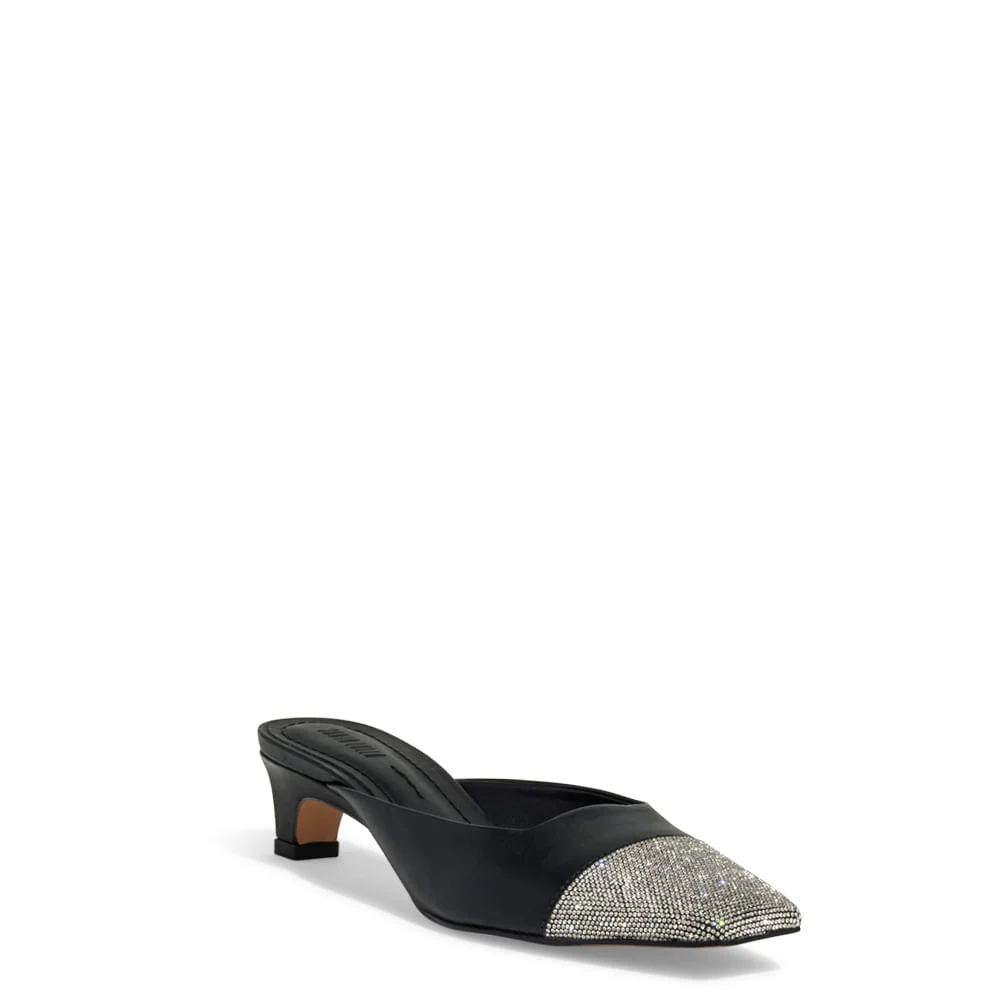 Mule Couro Confort Brilhos Strass Salto Baixo Preto - vista 2 de 3