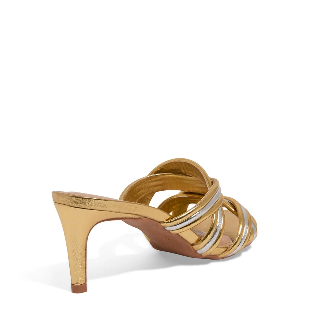 Mule Metalizado Dourado Salto Alto Fino - vista 3 de 3