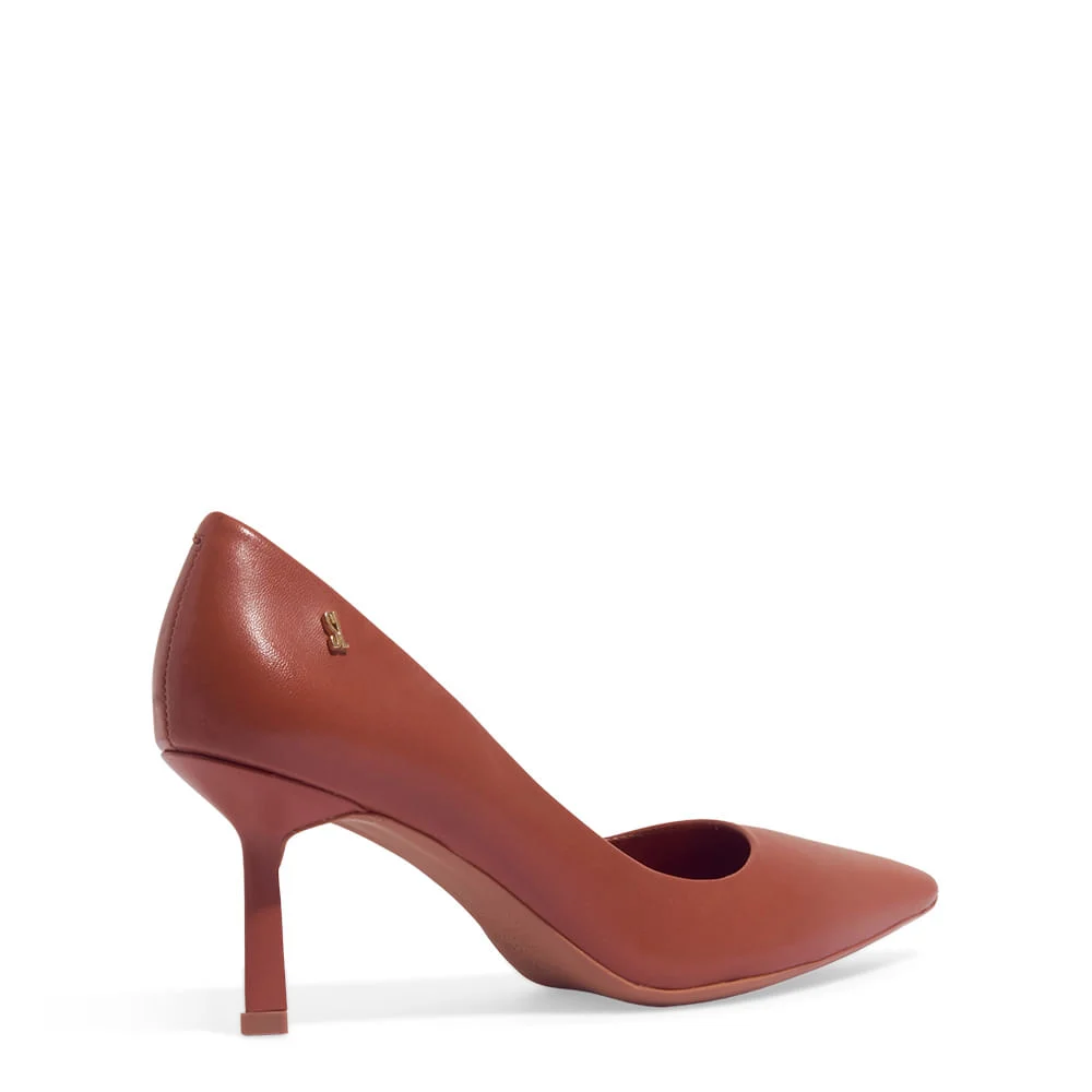 Scarpin Couro Pelica Soft Marrom Safari Bico Fino - vista 3 de 3