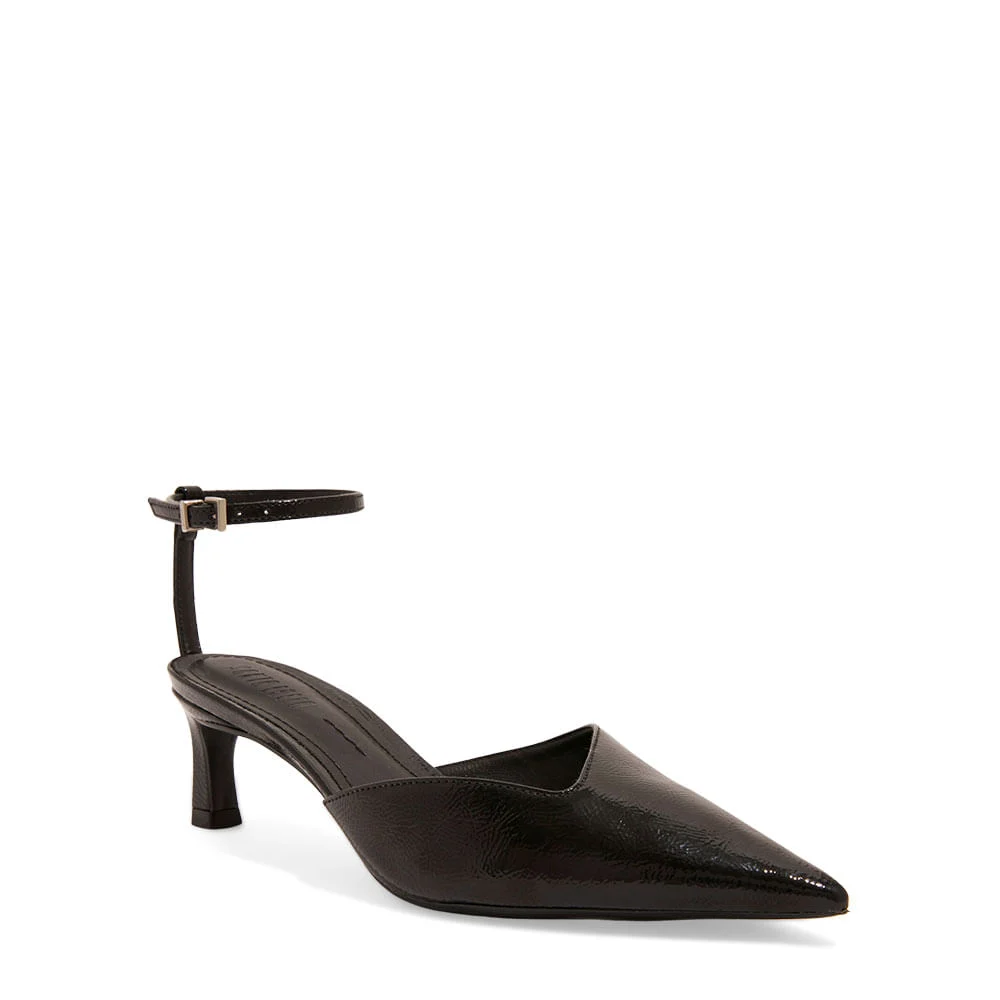 Scarpin Verniz Glossy Preto Salto Médio Bico Fino - vista 2 de 4