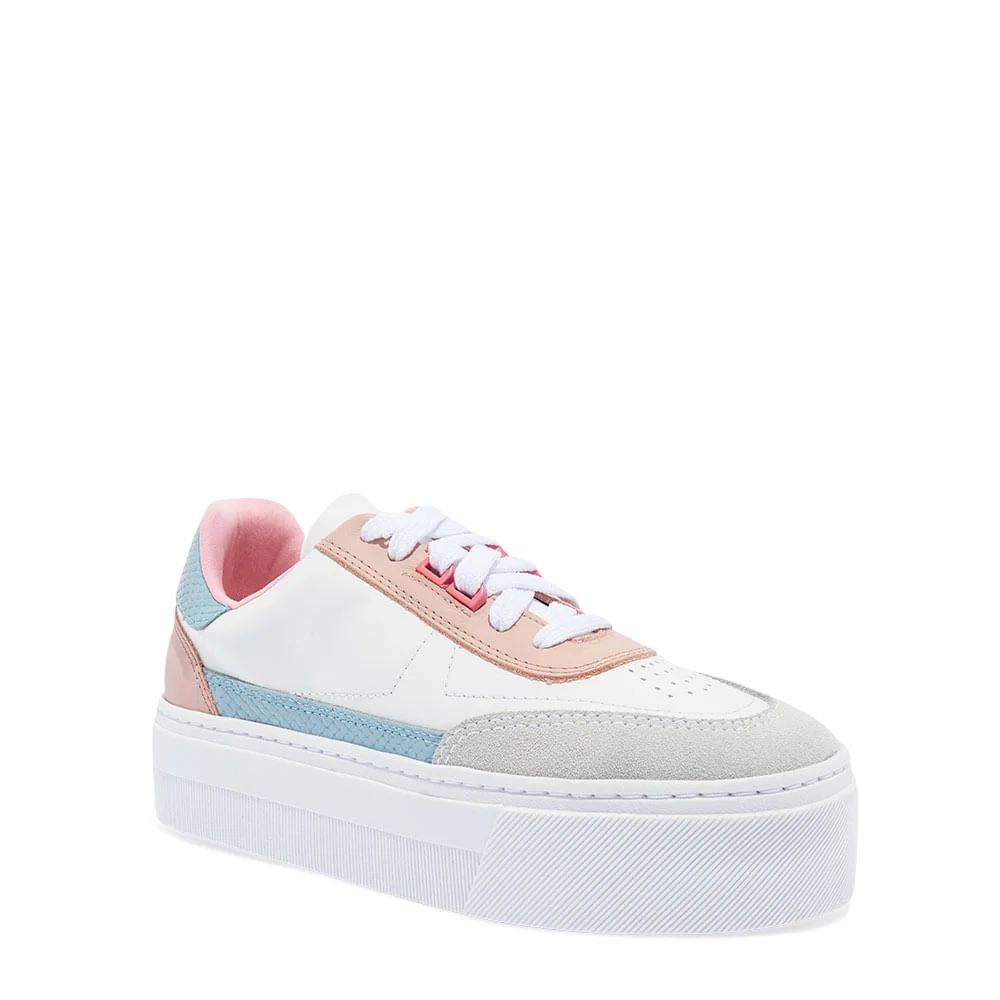 Tênis Plataforma Couro Camurça Branco Multicolor - vista 2 de 4