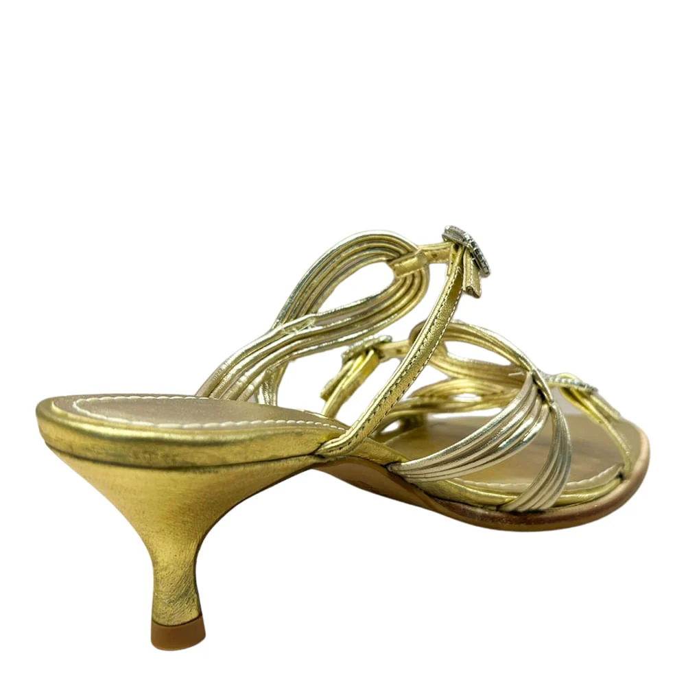 Mule Couro Metalizado Dourado Salto Baixo Fino - vista 3 de 3