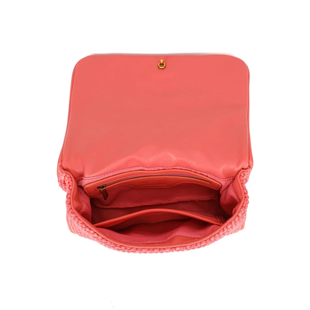 Bolsa Pequena Tramado Palha Laranja Alça Corrente - vista 4 de 7