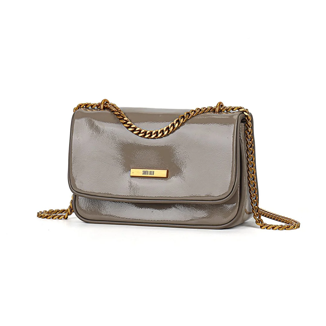 Bolsa Pequena Envernizada Glossy Cinza Stone Alça Corrente - vista 3 de 7