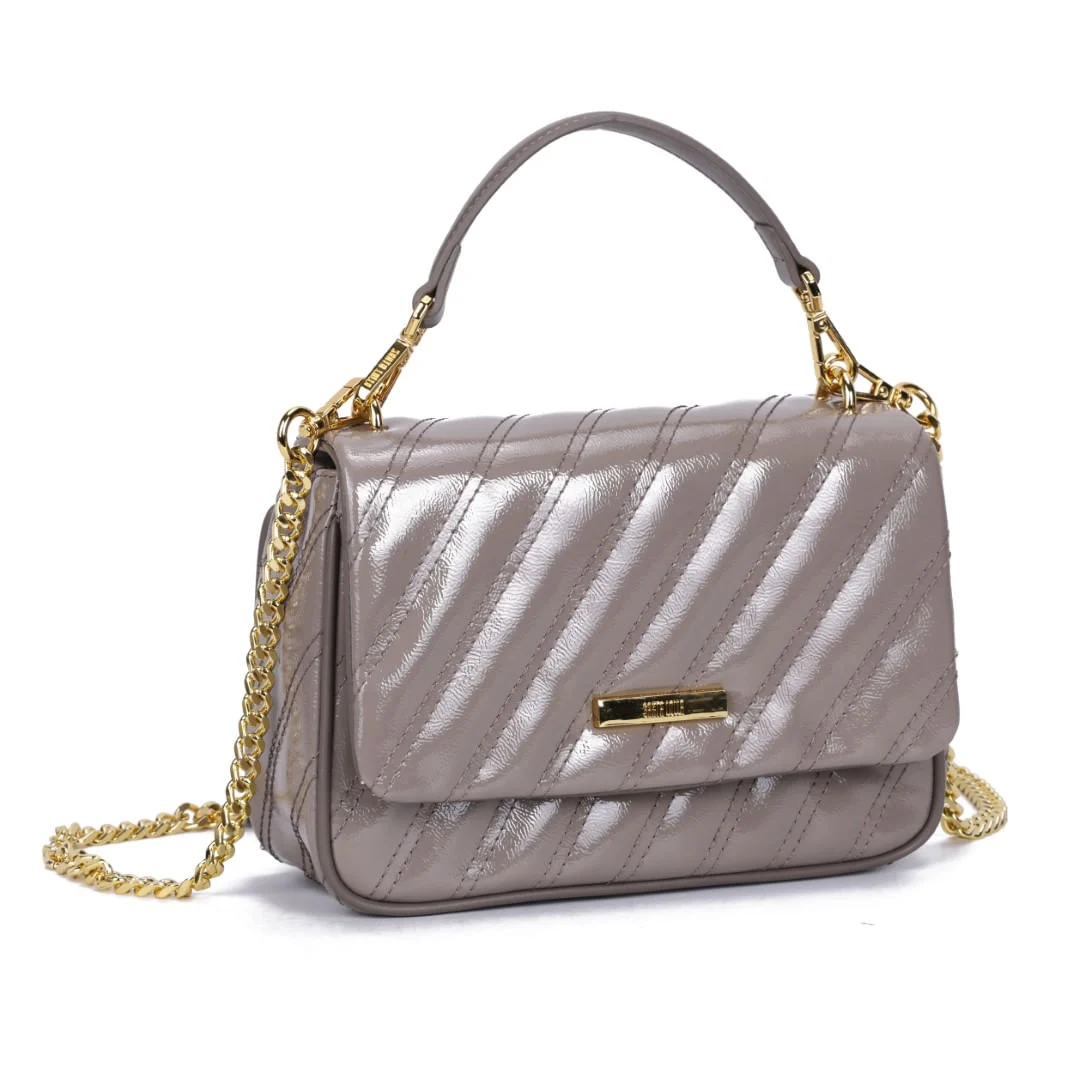 Bolsa Cinza Verniz Glossy Alça Transversal Metalizada - vista 2 de 7