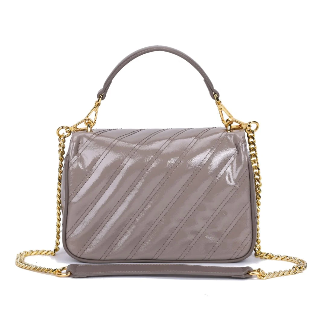 Bolsa Cinza Verniz Glossy Alça Transversal Metalizada - vista 7 de 7