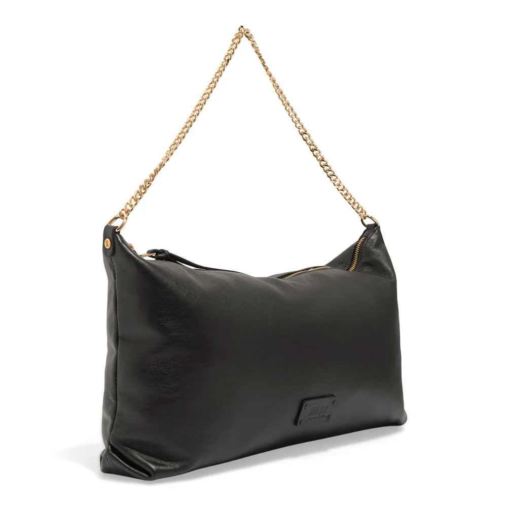 Bolsa Baguete Preta Couro Soft Alça Corrente - vista 2 de 3