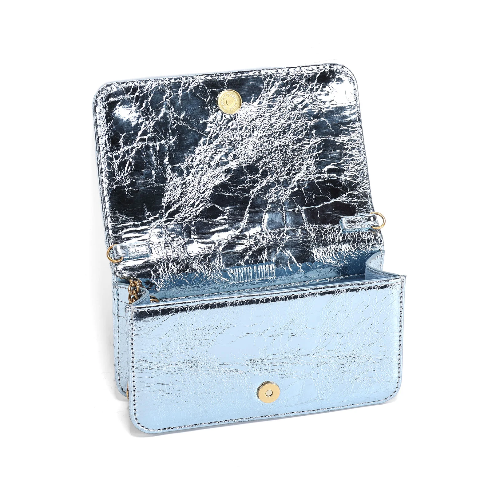 Bolsa Pequena Metalizada Crinkle Azul Claro Alça Transversal - vista 3 de 3