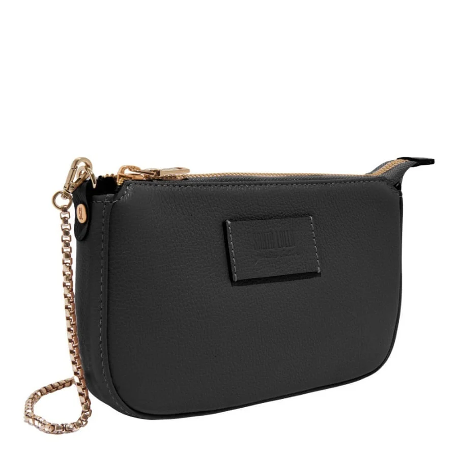 Bolsa Couro Floater Preta Alça Corrente Transversal - vista 2 de 3
