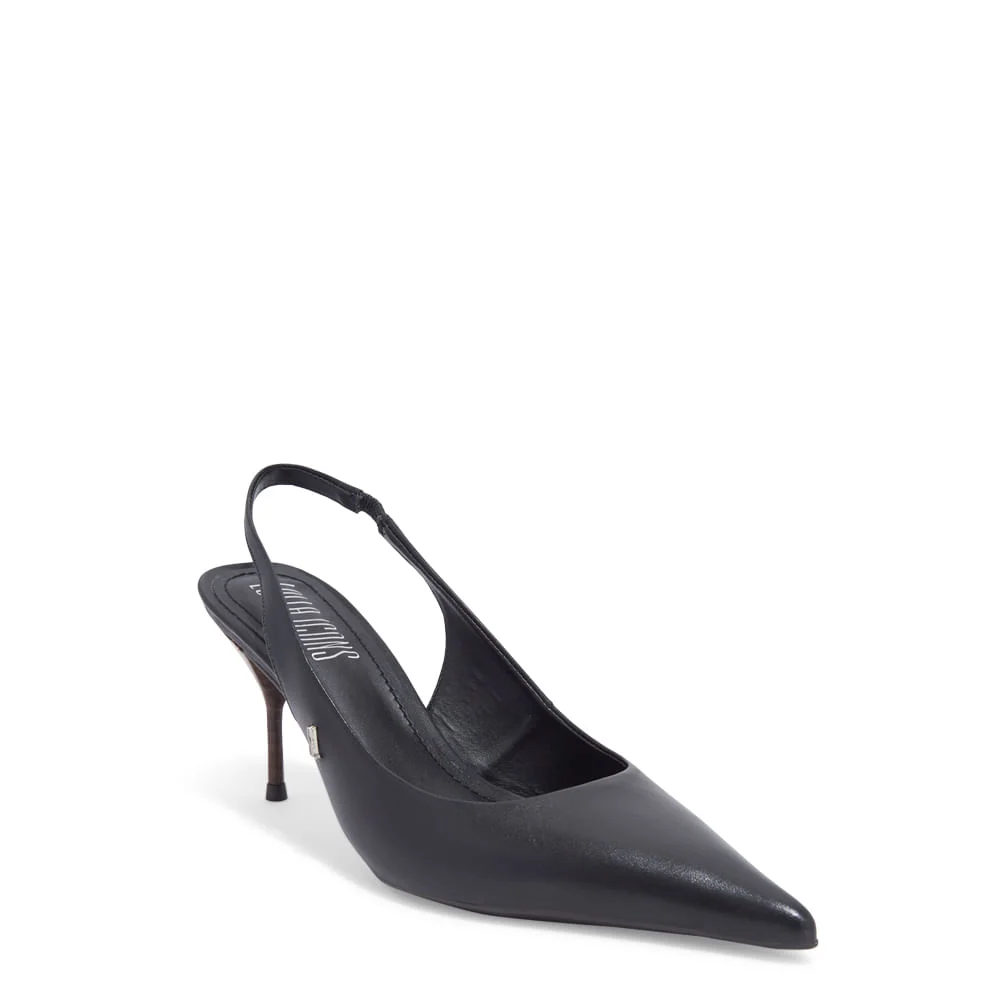 Scarpin Slingback Couro Confort Salto Fino Preto - vista 2 de 3