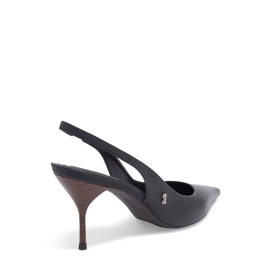 Scarpin Slingback Couro Confort Salto Fino Preto - vista 3 de 3